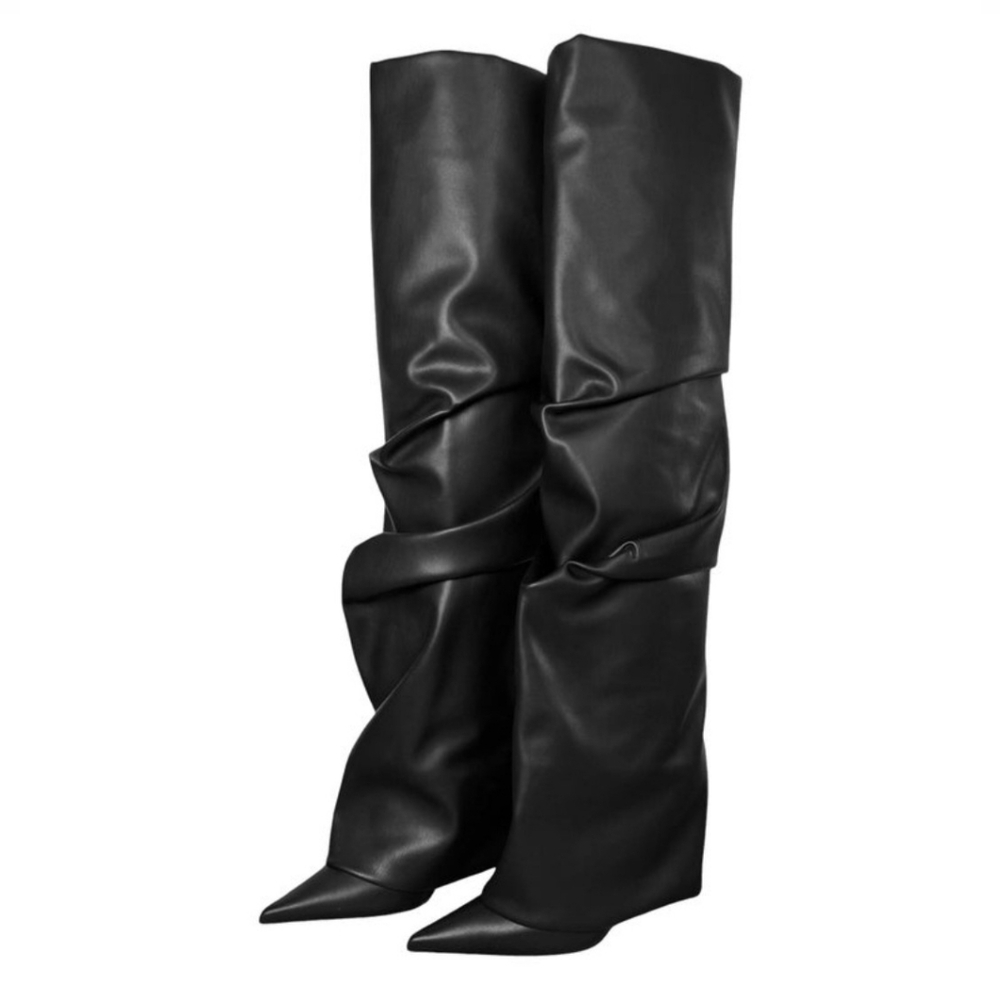 ALEXANDRE VAUTHIER Black Draped Thigh-High Boots Sz 41 (US 10/11) - Picture 3 of 16